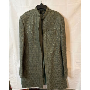 KALKI MEN Size 42 India Green Embroidered Brocade Traditional Sherwani Formal